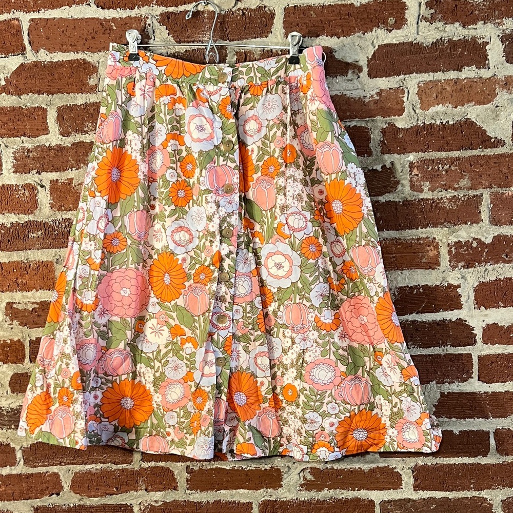 Talbots Floral A-Line Skirt - Orange and Pink